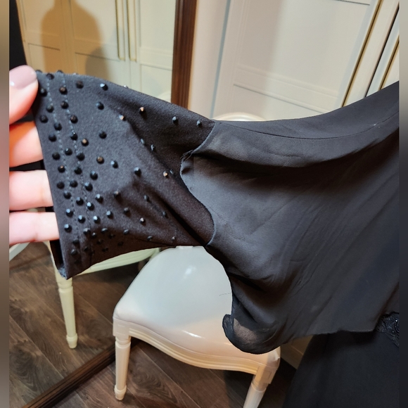 Simon Chang Black Dress with Chiffon Overlay - Picture 11 of 12